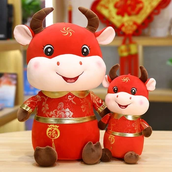 Anul Nou chinezesc Animal de Pluș Bovine Chineză Vacă de Pluș Norocos Ox Animale Împăiate Ox Jucărie pentru 2021 Ox Anul Nou Chinezesc Acasă