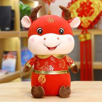 Anul Nou chinezesc Animal de Pluș Bovine Chineză Vacă de Pluș Norocos Ox Animale Împăiate Ox Jucărie pentru 2021 Ox Anul Nou Chinezesc Acasă