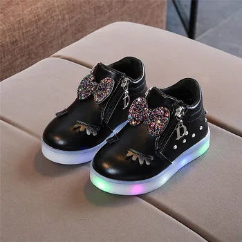 Copiii Stralucitoare pantofi casual Copil Prințesă Arc Pentru Fete LED Pantofi Drăguț Copil Adidași Cu Pantofi de Lumină Krasovki Luminos