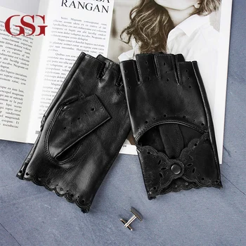 GSG Moda pentru Femei din Piele fara Degete Mănuși de Conducere Motocicleta Necăptușit Moda Jumătate Degetul Mănuși Negre