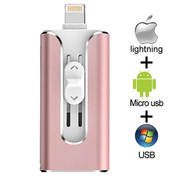 Metal OTG Usb Flash Drive 32GB de 128GB, 256GB Pendrive de stocare Extern Pentru iphone X 8 7 6 Plus 6s Plus 5S ipad Macbook