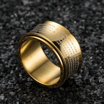 Stil chinezesc Budismul Mantra Text Spinner Ring Religioase din Oțel Inoxidabil, Inel pentru Degetul mare Ton de Aur Bijuterii pentru Barbati