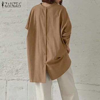 Plus Dimensiune ZANZEA Moda Bluza Femei 2021 Toamna Purta Pe Ambele Părți Blusa Casual cu Maneca Lunga Tricouri Doamne de Birou Elegant de Top