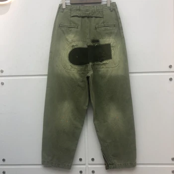 KAPITAL Vintage Patch Pantaloni Bărbați Femei 1:1 de Înaltă Calitate Supradimensionat Armata Verde Pantaloni Negri KAPITAL Pantaloni