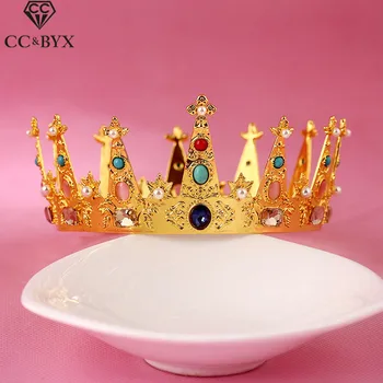 CC, diademe, coroane rotunde bentițe stil baroc margele de cristal de aur-nunta de culoare accesorii de par pentru mireasa moda bijuterii s0089