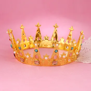 CC, diademe, coroane rotunde bentițe stil baroc margele de cristal de aur-nunta de culoare accesorii de par pentru mireasa moda bijuterii s0089