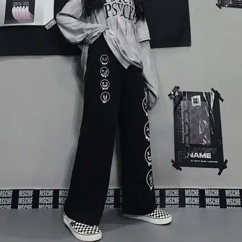 Favoarea Stil Coreean Largi Picior Pantaloni De Moda De Iarnă Pantaloni Femei Casual Supradimensionat Talie Mare Harajuku Imprimare Picior Drept Pantaloni