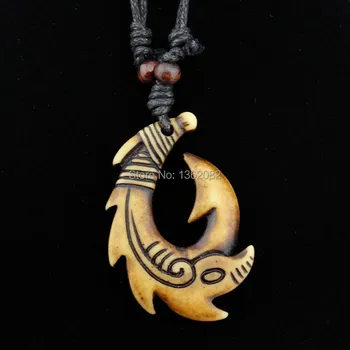 Fierbinte! 15 buc/lot Mixt Hawaiian Bijuterii Imitație de Os Sculptat NZ Maori Cârlig de Pește Pandantiv Colier Cravată Amuleta Cadou YN542