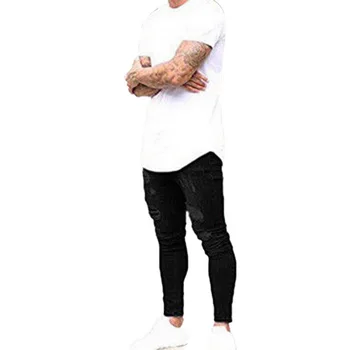 Oeak Mens Blugi De Culoare Solidă 2019 Noua Moda Slim Pantaloni De Creion Sexy Casual Gaură Design Streetwear