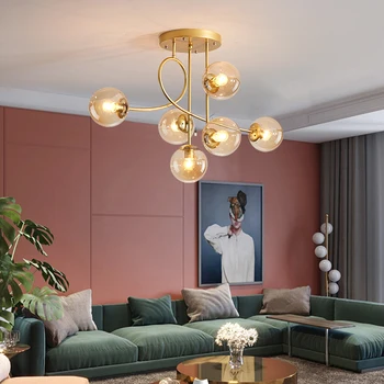 Moderne de lumini cu LED-uri minge de Sticlă lămpi Nordic perdeaua de lumină dormitor pandent iluminat living dormitor birou candelabru tavan