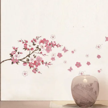 Cherry Blossom tree branch Autocolante de Perete camera de zi Dormitor Fundal decorare Artă Murală Decalcomanii de plante autocolant pentru decor acasă