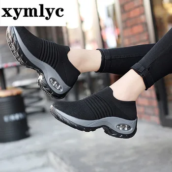 Xymlyc 2019 Primăvară Femei Adidași Pantofi Plat Aluneca pe Platforma Adidasi pentru Femei Negru ochiurilor de Plasă Respirabil Ciorap Sneake Dropshipping