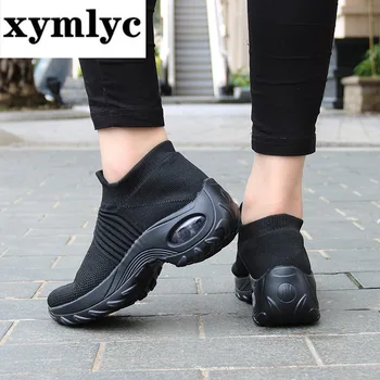 Xymlyc 2019 Primăvară Femei Adidași Pantofi Plat Aluneca pe Platforma Adidasi pentru Femei Negru ochiurilor de Plasă Respirabil Ciorap Sneake Dropshipping
