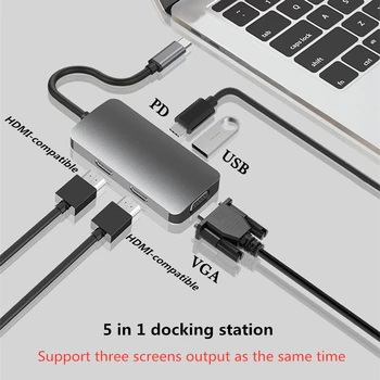 MST Stație de Andocare Dual HDMI 4K Monitor Dual USB C Adaptor USB 3.0, VGA, RJ45 PD Încărcare pentru Macbook Pro de Tip C Docking Converter