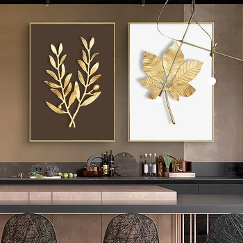 Modern Abstract de Aur Frunze de Plante de Arta de Perete Panza Pictura Nordică Postere si Printuri Poze de Perete pentru Camera de zi Decor Acasă
