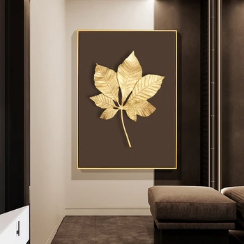Modern Abstract de Aur Frunze de Plante de Arta de Perete Panza Pictura Nordică Postere si Printuri Poze de Perete pentru Camera de zi Decor Acasă