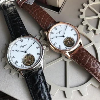 Sugess tourbillon ceas de Mână de lichidare din piele de aligator mecanice barbati ceas Antic Email Ceramic dial pescăruș mișcare ST8230