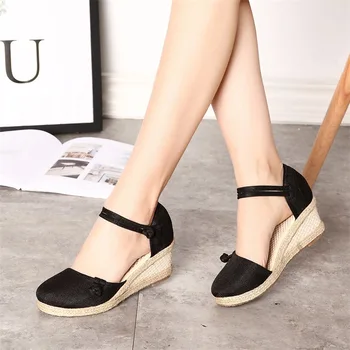 2020 Vintage Femei Sandale Casual Panza De Sandale De Vara Curea Glezna Med Toc Platforma Pompa De Espadrile Pantofi