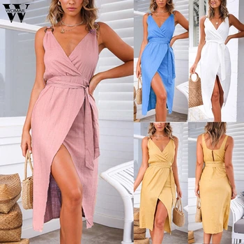 Womail femeie rochie de Vara NOI V-Neck fără Mâneci Imprimare Slim Fit Sexy petrecere de Vacanță elegant Plaja de moda 2019 A26