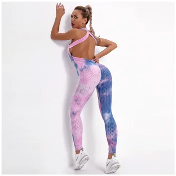 Pad vopsire Yoga Set Backless Sală de Funcționare Sport Jambiere Antrenament Sportiv Sport Femei Costum Salopeta fără Mâneci Sexy