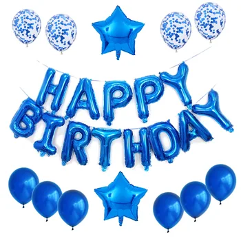 1 set pentru 16inch albastru baloane folie happy birthday set cu 12 țoli albastru confetti, baloane petrecere de ziua decor