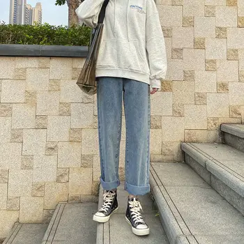 Blugi pentru Femei de Primăvară Liber 2XL Direct Glezna-lungime Elevii stil coreean Streetwear Denim Solide Femei de Toate-meci Moda Casual