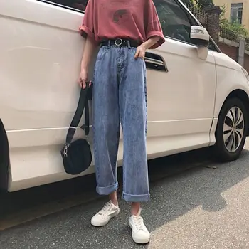 Blugi pentru Femei de Primăvară Liber 2XL Direct Glezna-lungime Elevii stil coreean Streetwear Denim Solide Femei de Toate-meci Moda Casual