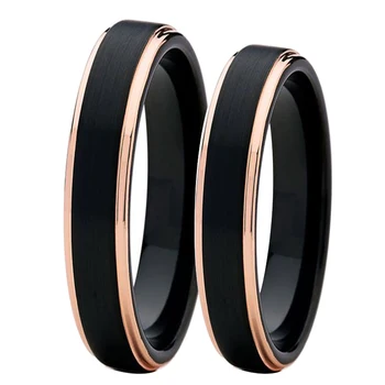 1 Pereche 4mm Bărbați și Femei Negru cu Aur roz Culoare Tungsten Inele de Cuplu Set de Nunta Formatie de Confort se Potrivesc