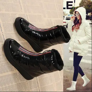 Îngroșa pluș Cizme Impermeabile Femei Cizme Scurte 2019 Nou Wild Joker Alb Botties Pantofi Cald Iarna Negru cu Fermoar Frontal