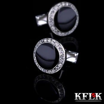 KFLK Bijuterii franceză tricou Negru buton pentru barbati Marca Crystal Cuff link-ul de en-Gros Buton Rotund de Înaltă Calitate oaspeții