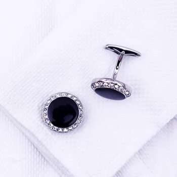 KFLK Bijuterii franceză tricou Negru buton pentru barbati Marca Crystal Cuff link-ul de en-Gros Buton Rotund de Înaltă Calitate oaspeții