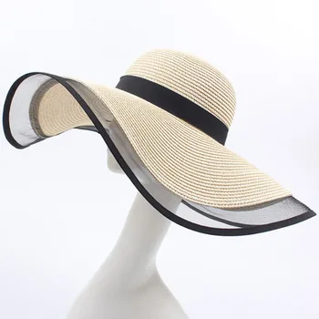 Palarie de vara pentru Femei Pălărie de Paie Margine Largă Plajă Palarie de Soare de Călătorie Pliabila Roll-up Floppy UPF 50 de Protecție solară Capac 2020