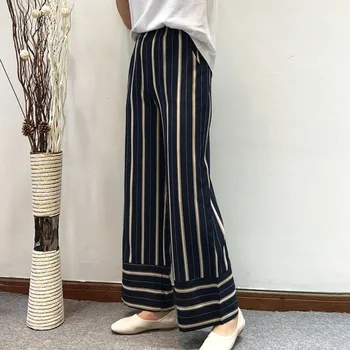 VGH cu Dungi Mozaic Largi Picior Pantaloni Pentru Femei Talie Mare Buzunar Casual Pantaloni Largi de Moda de sex Feminin Haine Noi de Vară 2020