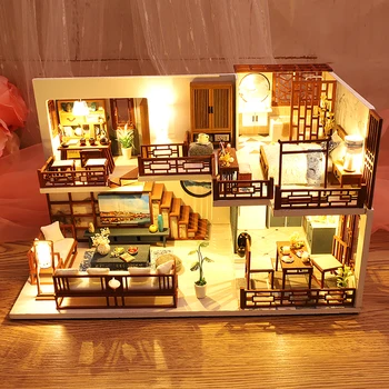 CUTEBEE DIY Păpuși kit din Lemn in Miniatura Casa Mobilier casă de Păpuși Kit-ul cu LED-uri de Jucarii pentru Copii Bithday Cadou M25
