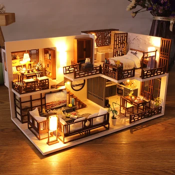 CUTEBEE DIY Păpuși kit din Lemn in Miniatura Casa Mobilier casă de Păpuși Kit-ul cu LED-uri de Jucarii pentru Copii Bithday Cadou M25