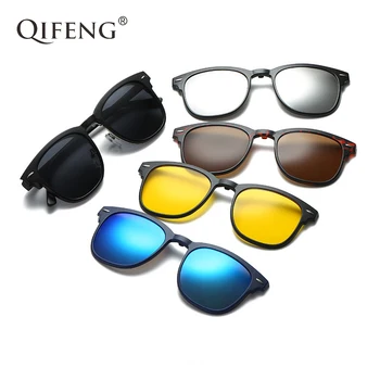 QIFENG Optic rame de Ochelari Barbati Femei Cu 5 Clip-On ochelari de Soare Polarizat Magnetic Ochelari Pentru bărbați Ochelari Miopie QF122