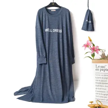 Toamna Plus Dimensiune Modal Geanta Cu Mâneci Lungi-O Bucată De Cămașă De Noapte Fete Serviciu Acasă Leneș Pijamale Cald Pentru Dormit, Îmbrăcăminte De Noapte