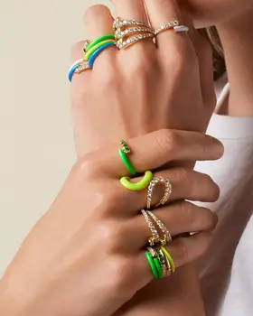 Curcubeu colorat femei bijuterii vara fierbinte de vânzare deschide ajustat Neon email deget plin inel pentru femei