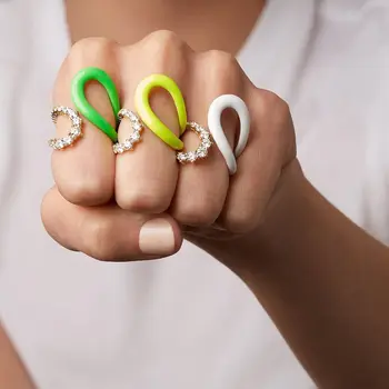 Curcubeu colorat femei bijuterii vara fierbinte de vânzare deschide ajustat Neon email deget plin inel pentru femei