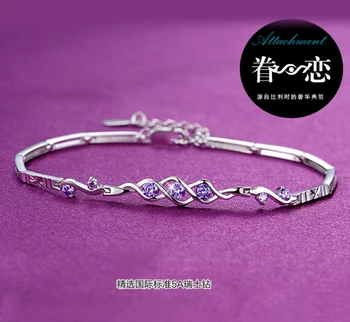 ANENJERY Argint 925 Lux Înger Inima Amendă de Nunta Bijuterii Violet Cristal Zircon Bratari pulseras S-B21