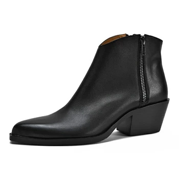 Vaca Femei din Piele Glezna Cizme a Subliniat Toe Încălțăminte Cubanez 5.5 cm Tocuri sex Feminin Western Boot Moda 2020 Pantofi de Iarna Femei