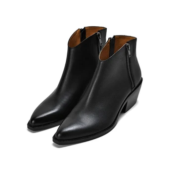 Vaca Femei din Piele Glezna Cizme a Subliniat Toe Încălțăminte Cubanez 5.5 cm Tocuri sex Feminin Western Boot Moda 2020 Pantofi de Iarna Femei