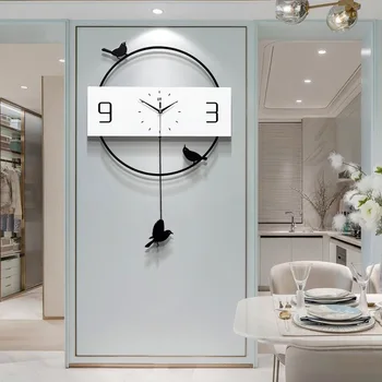 40x62cm Creative Pasăre Tăcut Perete Ceas cu Design Modern Fier si Lemn Leagăn Mare Ceas Pentru Camera de zi Dormitor Bucatarie Decor Acasă