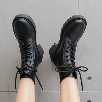 ADBOOV Toc Indesata Negru Glezna Cizme pentru Femei Zip Spate din Piele PU Platforma Cizme de Blană Cizme de Iarna Pantofi Doamnelor Botas De Mujer
