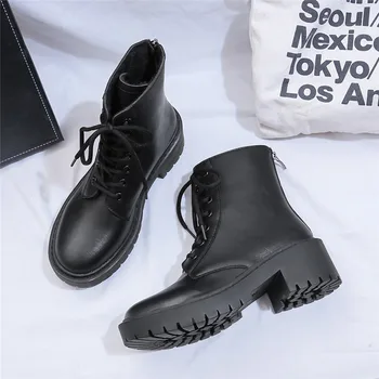 ADBOOV Toc Indesata Negru Glezna Cizme pentru Femei Zip Spate din Piele PU Platforma Cizme de Blană Cizme de Iarna Pantofi Doamnelor Botas De Mujer