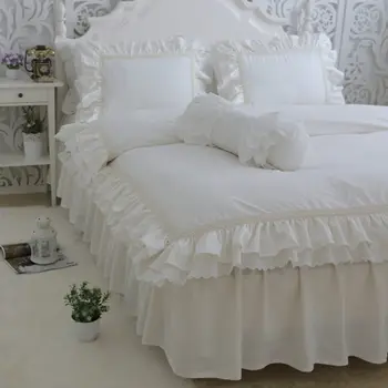 De lux de Top set de lenjerie de pat queen-size broderie lace zburli carpetă acopere crem-alb cuvertură de pat pat printesa bej perna HM-17W