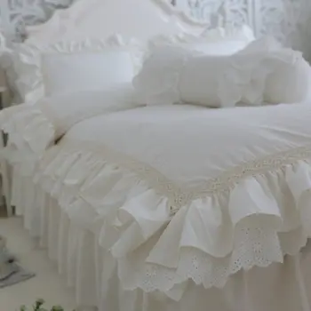 De lux de Top set de lenjerie de pat queen-size broderie lace zburli carpetă acopere crem-alb cuvertură de pat pat printesa bej perna HM-17W